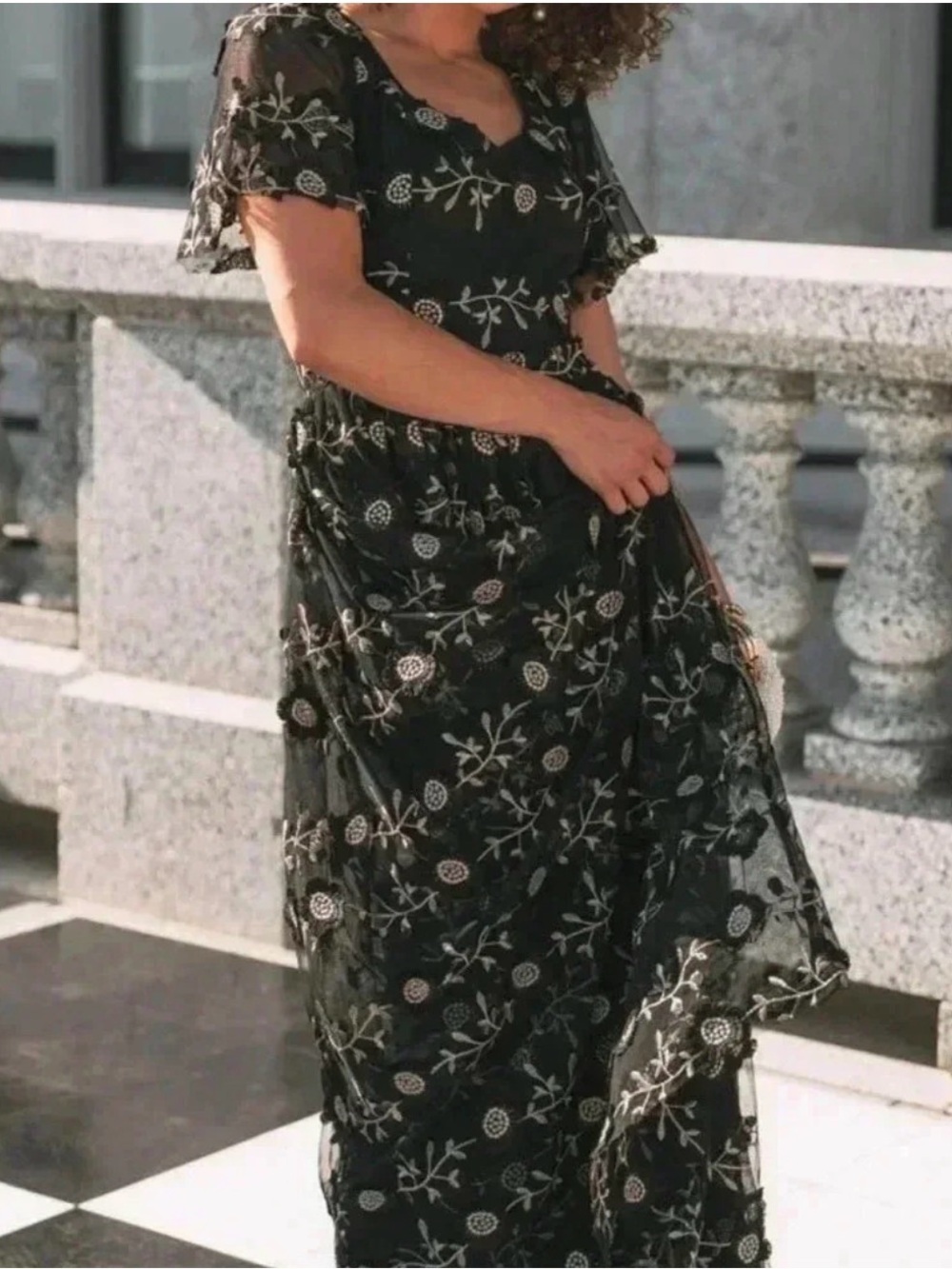 Ivy City Co Black Floral Embroidered Maxi Athena Dress - Picture 3 of 8